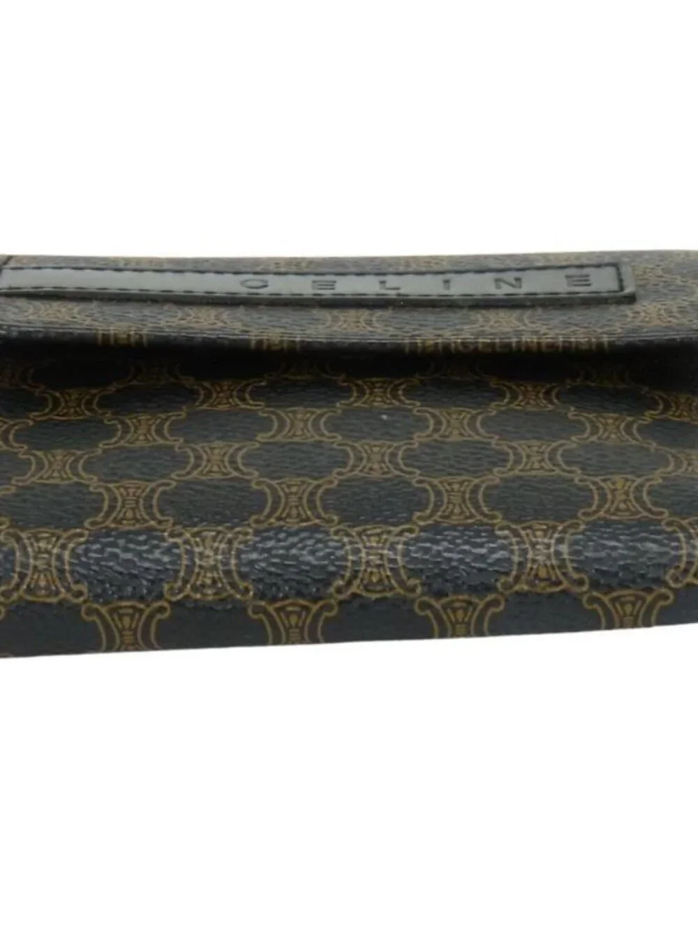 Celine Trifold Wallet Macadam Leather Brown Black Clasp Compact - Picture 3 of 9